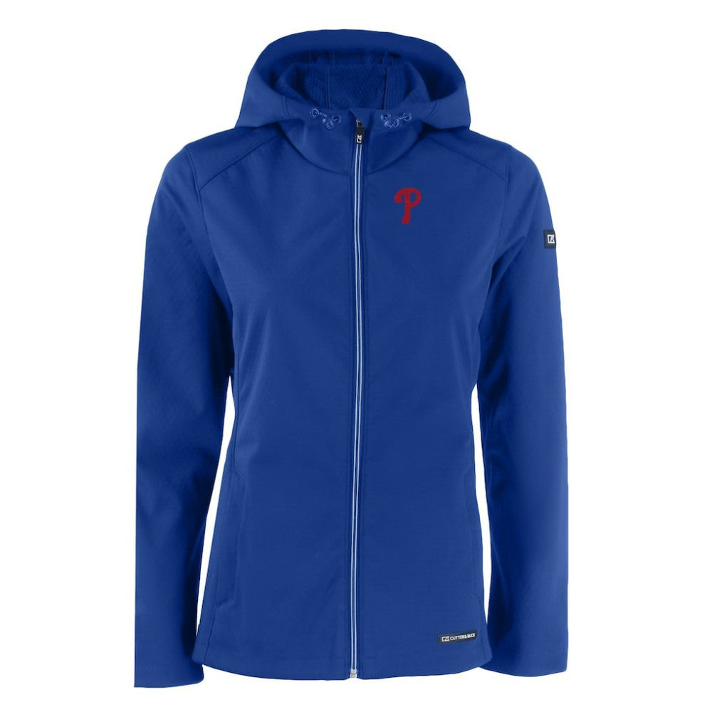 Philadelphia Phillies Cutter & Buck Women's Evoke Eco Softshell Recycled Full-Zip Jacket - Royal - MLB Discount