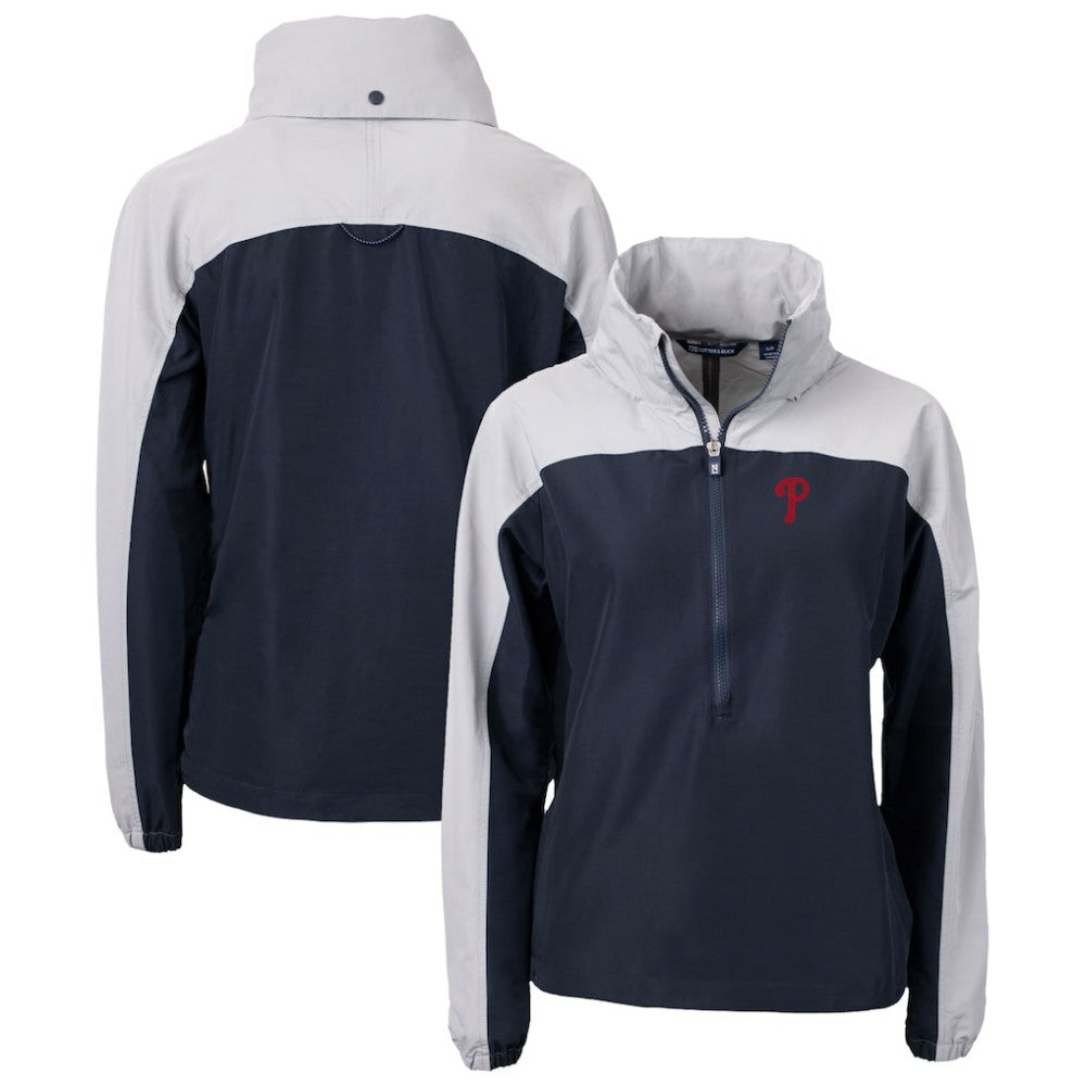 Philadelphia Phillies Cutter & Buck Women's Charter Eco Recycled Half-Zip Anorak Jacket - Navy - MLB Discount