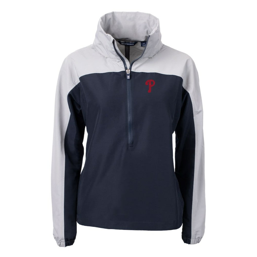 Philadelphia Phillies Cutter & Buck Women's Charter Eco Recycled Half-Zip Anorak Jacket - Navy - MLB Discount