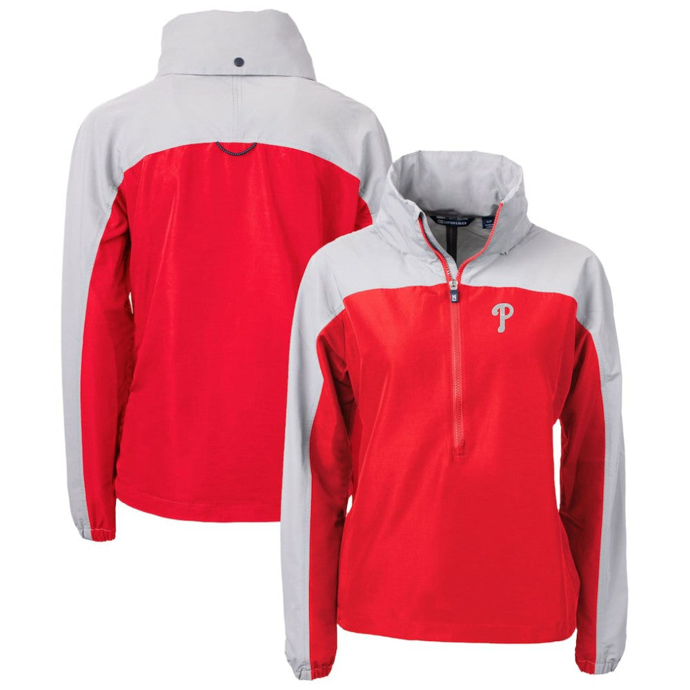Philadelphia Phillies Cutter & Buck Women's Charter Eco Recycled Half-Zip Anorak Jacket - Red - MLB Lifestyle
