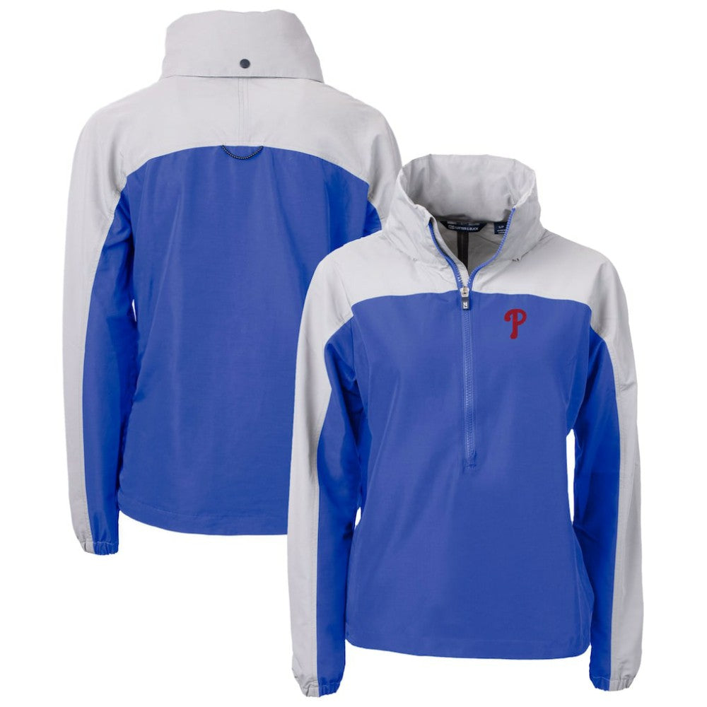 Philadelphia Phillies Cutter & Buck Women's Charter Eco Recycled Half-Zip Anorak Jacket - Royal - MLB Discount