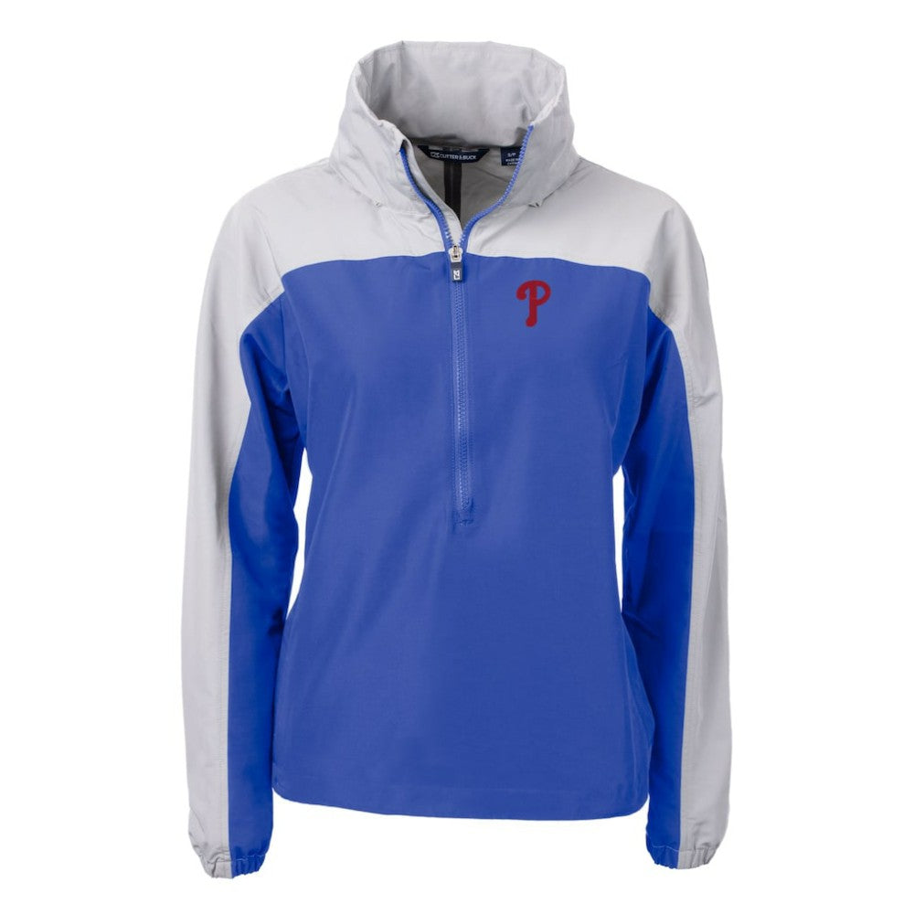 Philadelphia Phillies Cutter & Buck Women's Charter Eco Recycled Half-Zip Anorak Jacket - Royal - MLB Discount