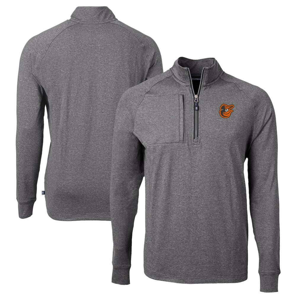 Baltimore Orioles Cutter & Buck Big & Tall Adapt Eco Knit Stretch Recycled Quarter-Zip Pullover Top - Heather Black - MLB Lifestyle