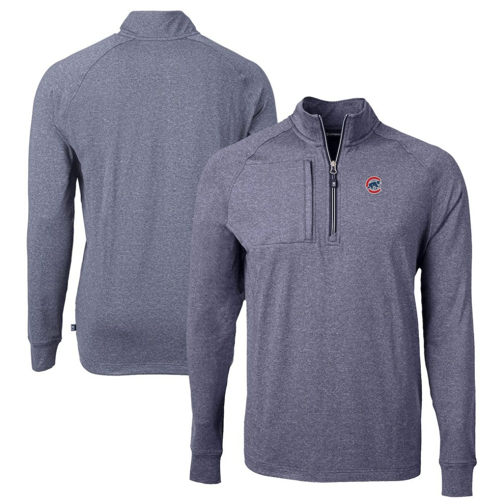 Chicago Cubs Cutter & Buck Big & Tall Adapt Eco Knit Stretch Recycled Quarter-Zip Pullover Top - Heather Navy - MLB Discount