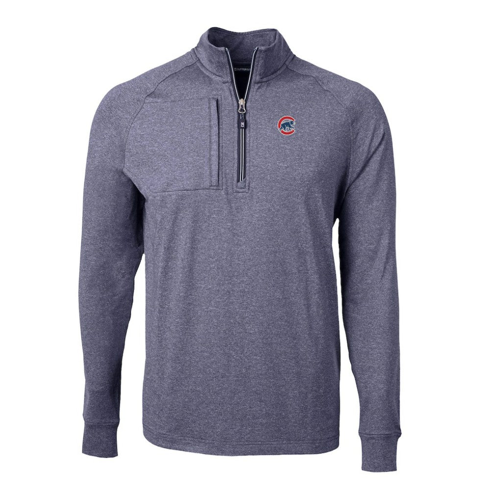 Chicago Cubs Cutter & Buck Big & Tall Adapt Eco Knit Stretch Recycled Quarter-Zip Pullover Top - Heather Navy - MLB Discount