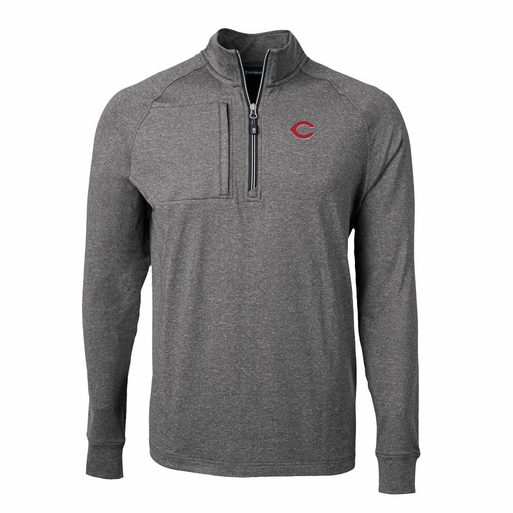 Cincinnati Reds Cutter & Buck Big & Tall Adapt Eco Knit Stretch Recycled Quarter-Zip Pullover Top - Heather Black - MLB on Sale