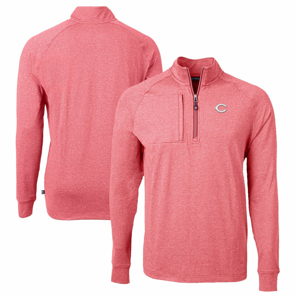 Cincinnati Reds Cutter & Buck Big & Tall Adapt Eco Knit Stretch Recycled Quarter-Zip Pullover Top - Heather Red - MLB Lifestyle