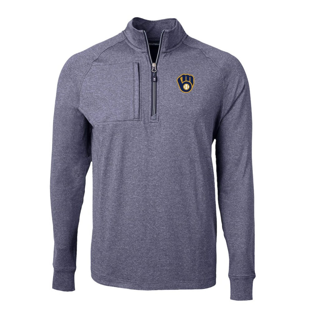 Milwaukee Brewers Cutter & Buck Big & Tall Adapt Eco Knit Stretch Recycled Quarter-Zip Pullover Top - Heather Navy - MLB on Sale