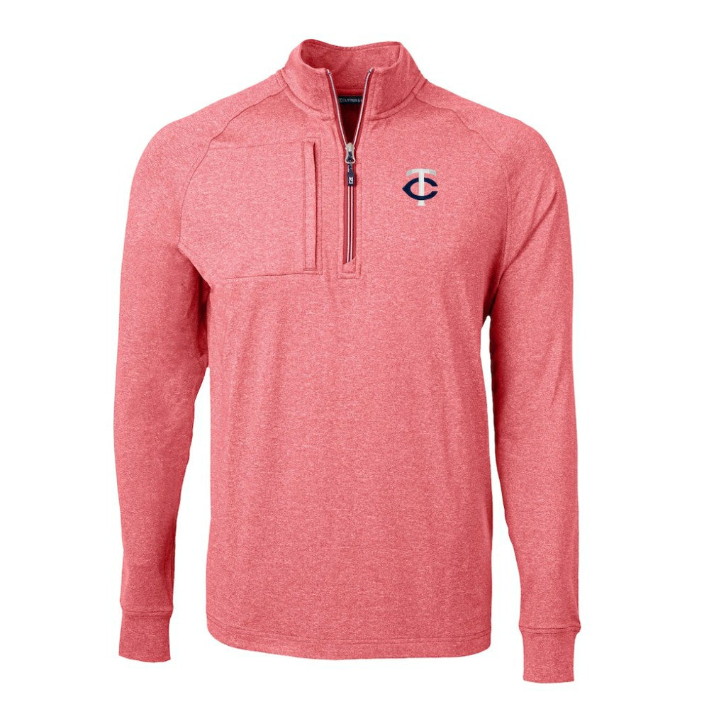 Minnesota Twins Cutter & Buck Big & Tall Adapt Eco Knit Stretch Recycled Quarter-Zip Pullover Top - Heather Red - MLB Sale