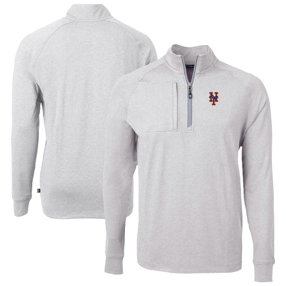 New York Mets Cutter & Buck Big & Tall Adapt Eco Knit Stretch Recycled Quarter-Zip Pullover Top - Heather Gray - MLB Online
