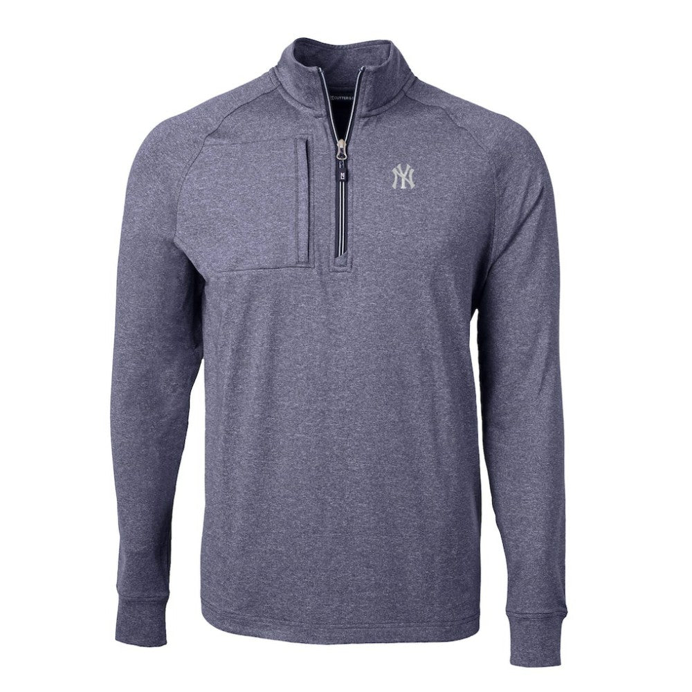 New York Yankees Cutter & Buck Big & Tall Adapt Eco Knit Stretch Recycled Quarter-Zip Pullover Top - Heather Navy - MLB on Sale