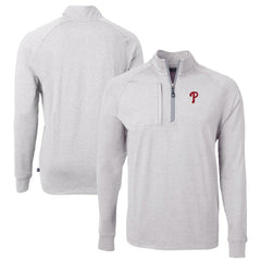 Philadelphia Phillies Cutter & Buck Big & Tall Adapt Eco Knit Stretch Recycled Quarter-Zip Pullover Top - Heather Gray - MLB Lifestyle