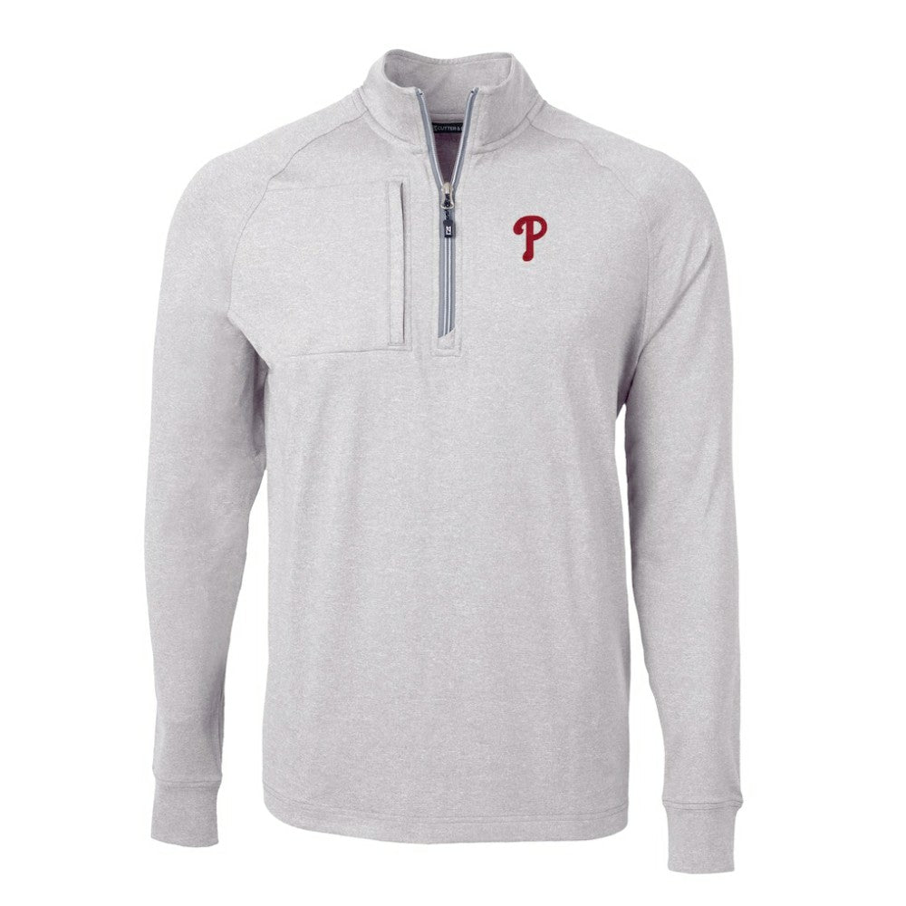 Philadelphia Phillies Cutter & Buck Big & Tall Adapt Eco Knit Stretch Recycled Quarter-Zip Pullover Top - Heather Gray - MLB Lifestyle