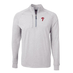 Philadelphia Phillies Cutter & Buck Big & Tall Adapt Eco Knit Stretch Recycled Quarter-Zip Pullover Top - Heather Gray - MLB Lifestyle