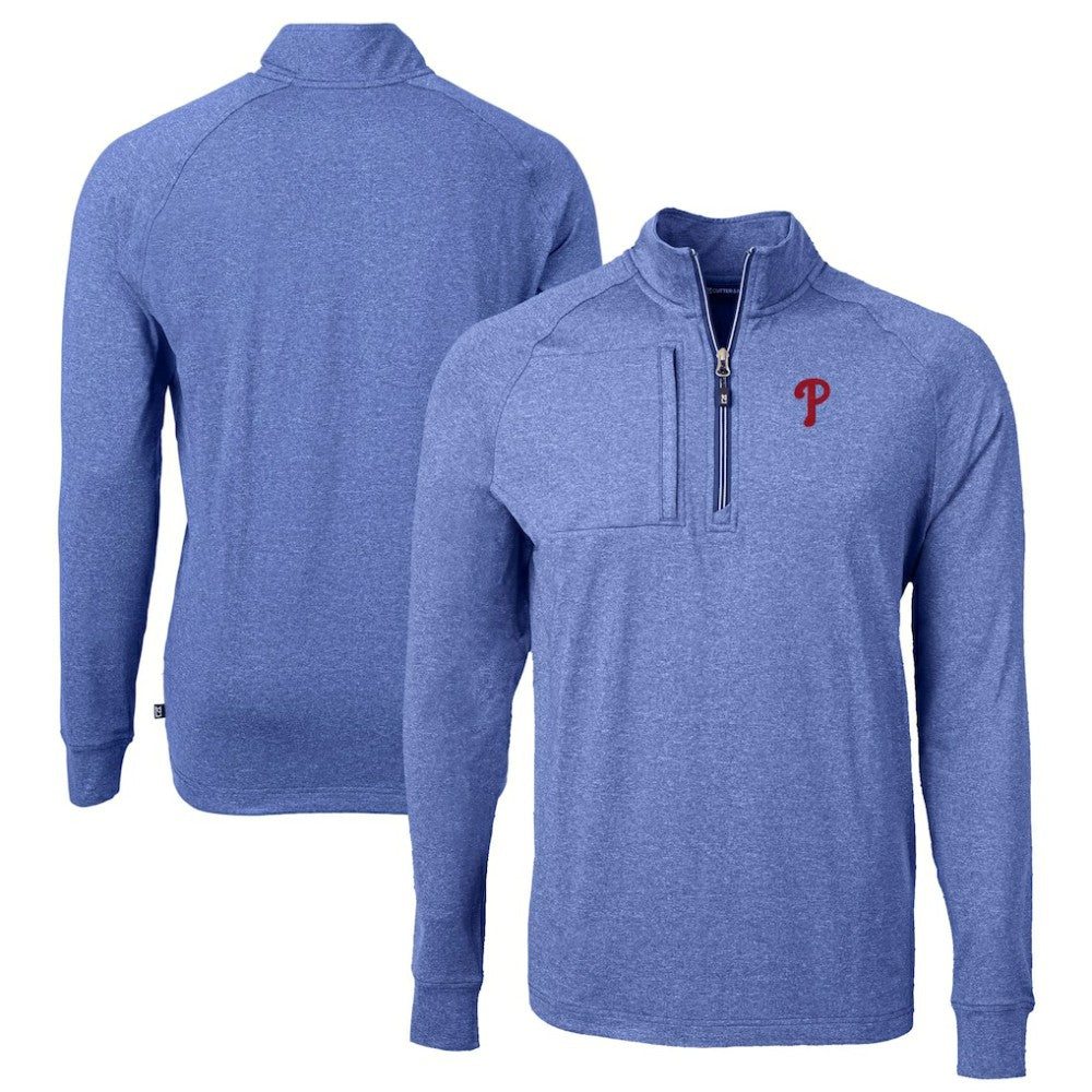 Philadelphia Phillies Cutter & Buck Big & Tall Adapt Eco Knit Stretch Recycled Quarter-Zip Pullover Top - Heather Royal - MLB Online