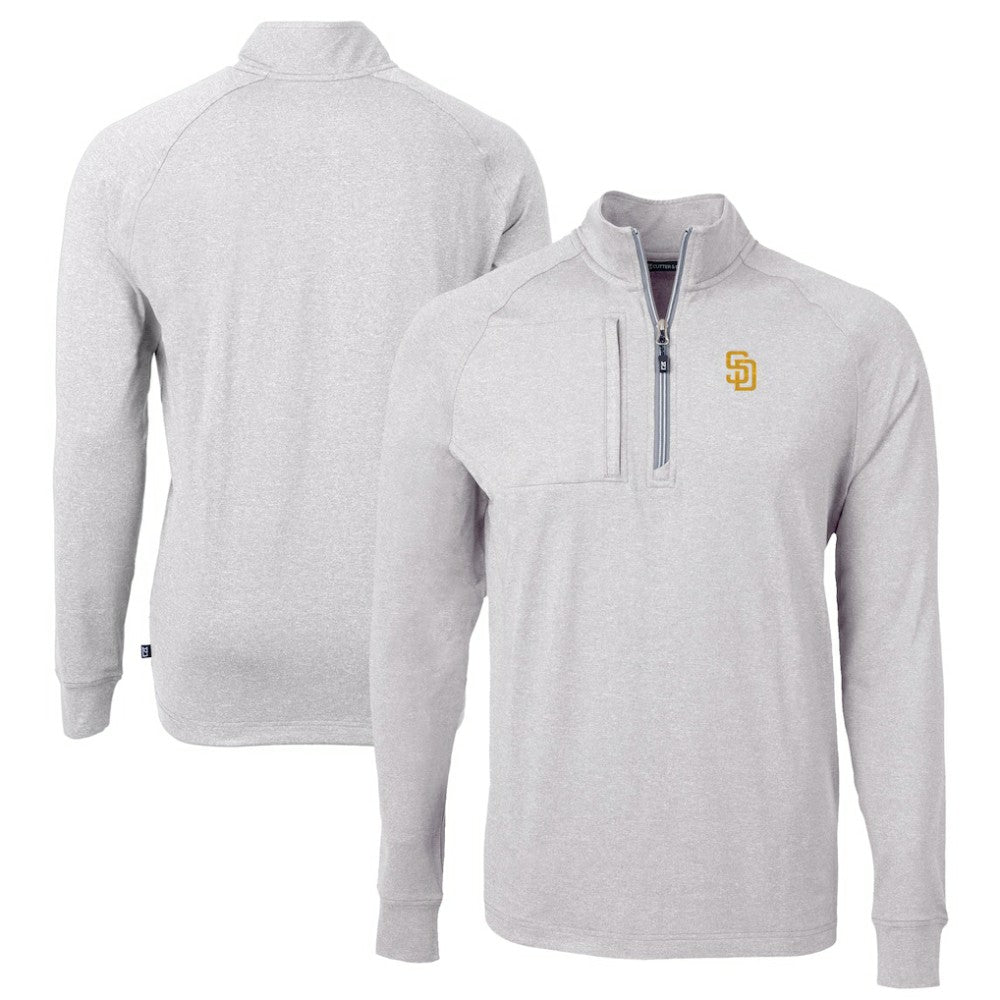 San Diego Padres Cutter & Buck Big & Tall Adapt Eco Knit Stretch Recycled Quarter-Zip Pullover Top - Heather Gray - MLB Discount