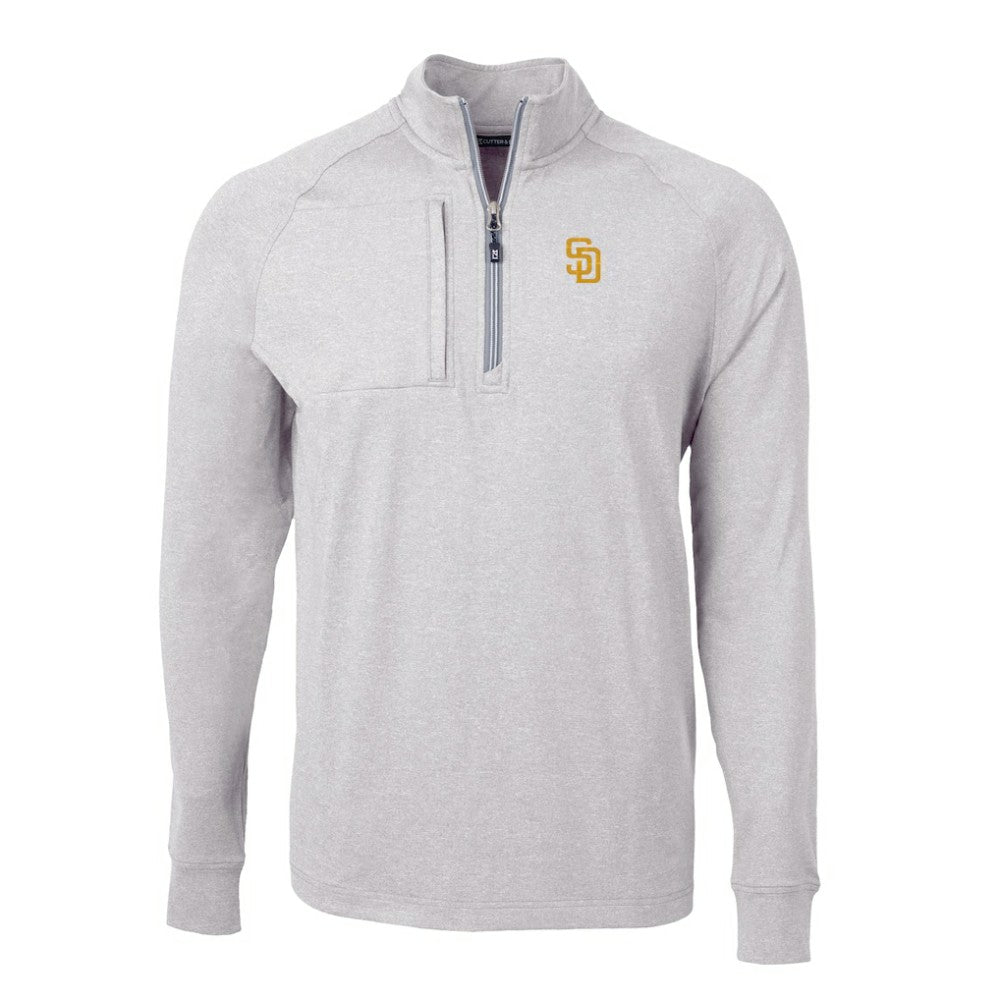 San Diego Padres Cutter & Buck Big & Tall Adapt Eco Knit Stretch Recycled Quarter-Zip Pullover Top - Heather Gray - MLB Discount