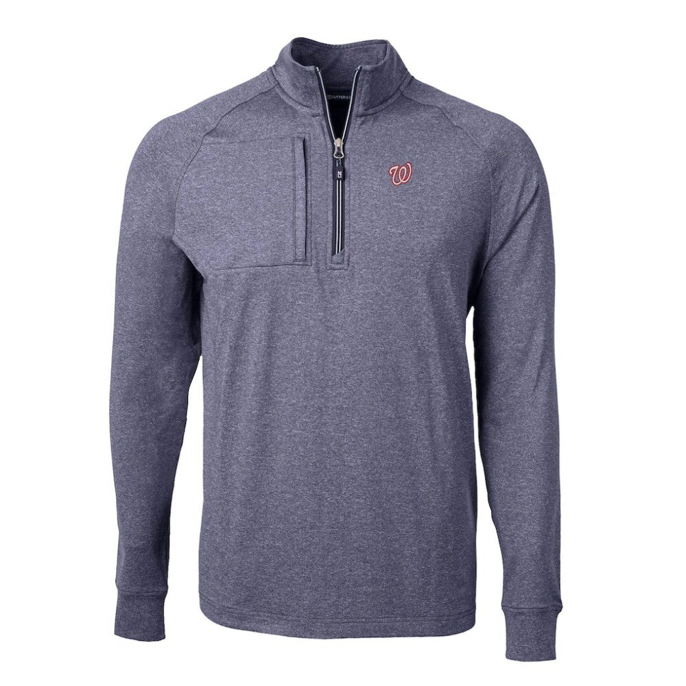 Washington Nationals Cutter & Buck Big & Tall Adapt Eco Knit Stretch Recycled Quarter-Zip Pullover Top - Heather Navy - MLB Lifestyle