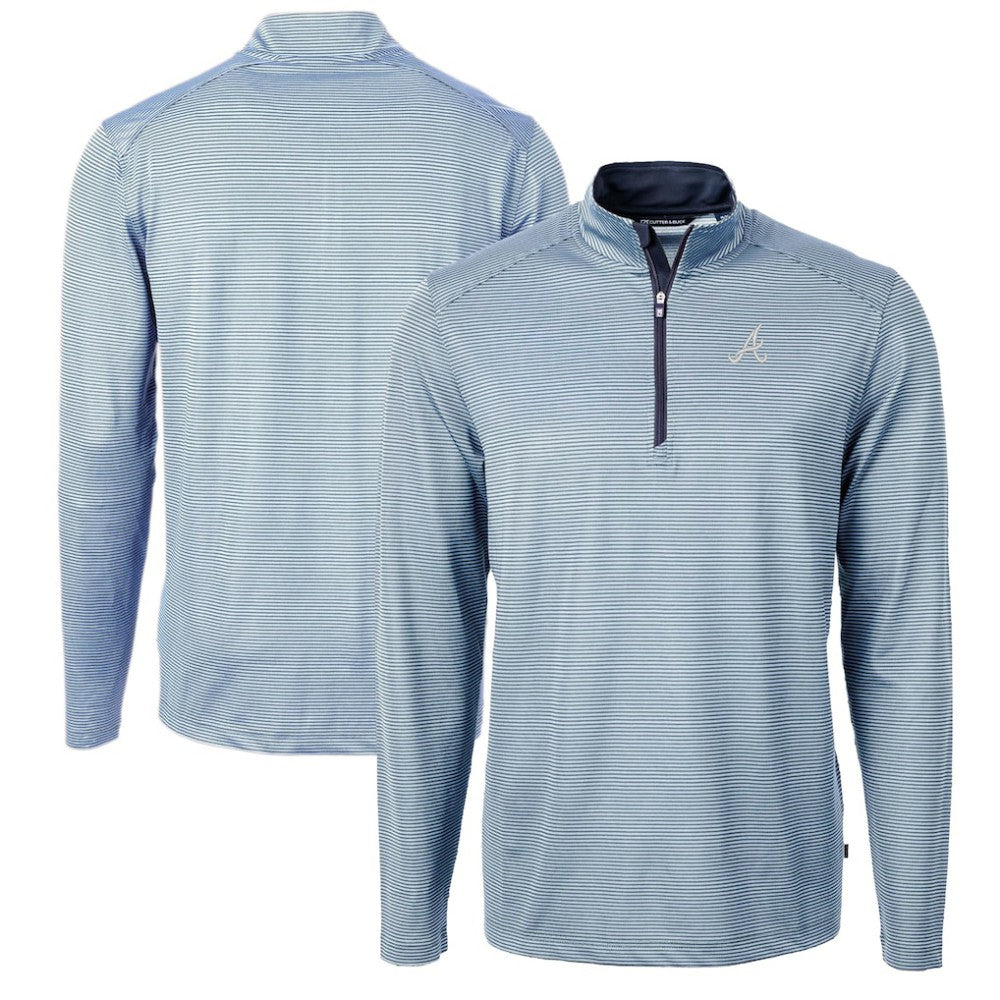 Atlanta Braves Cutter & Buck Virtue Eco Pique Micro Stripe Big & Tall Recycled Quarter-Zip Pullover Top - Light Blue/Navy - MLB Online