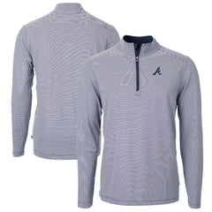 Atlanta Braves Cutter & Buck Virtue Eco Pique Micro Stripe Big & Tall Recycled Quarter-Zip Pullover Top - Navy/White - MLB Lifestyle