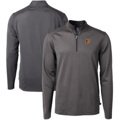 Baltimore Orioles Cutter & Buck Virtue Eco Pique Micro Stripe Big & Tall Recycled Quarter-Zip Pullover Top - Black/Gray - MLB Discount