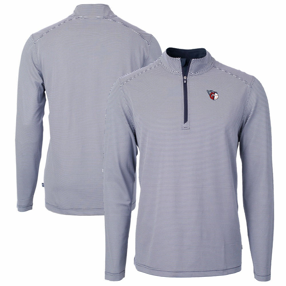 Cleveland Guardians Cutter & Buck Virtue Eco Pique Micro Stripe Big & Tall Recycled Quarter-Zip Pullover Top - Navy/White - MLB Lifestyle
