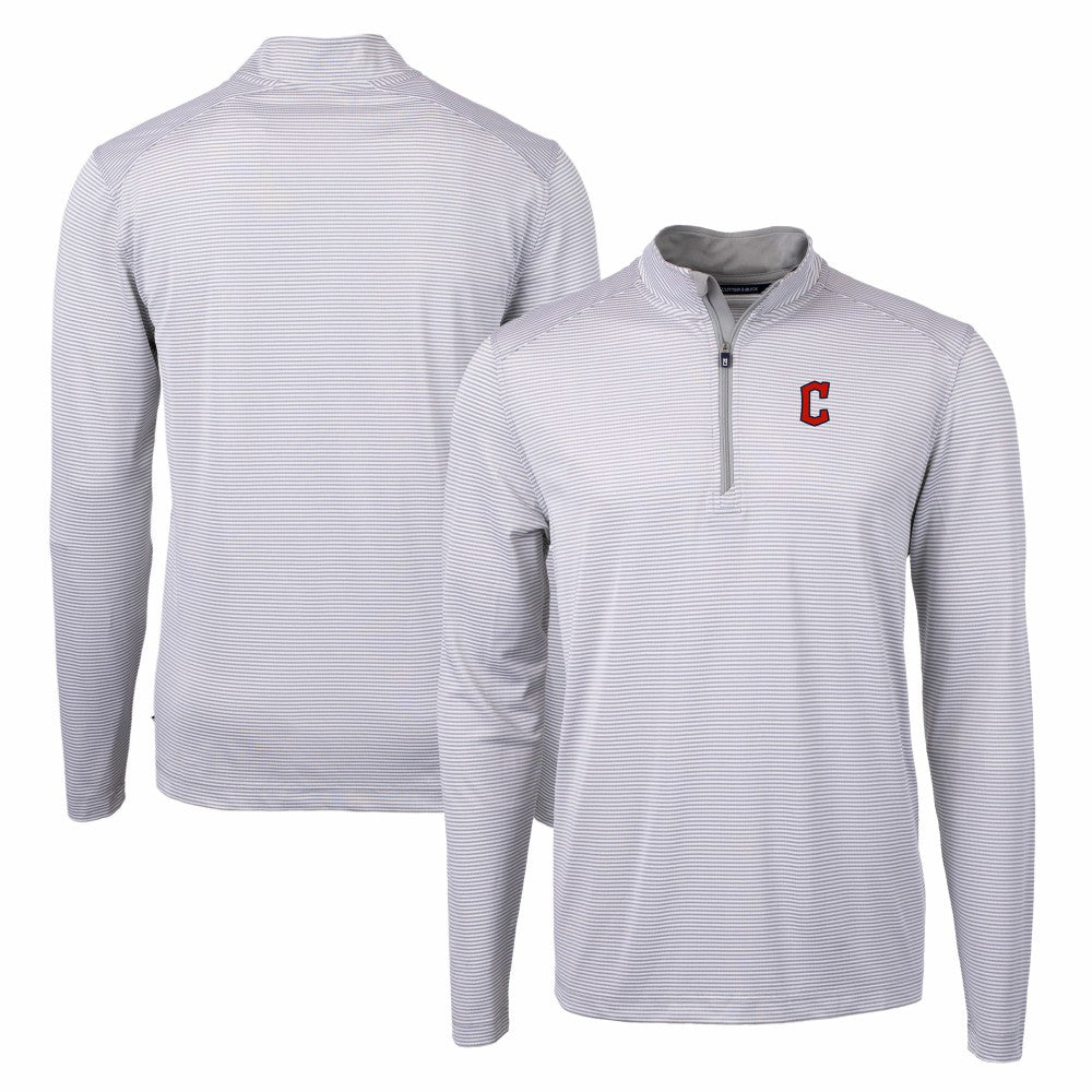 Cleveland Guardians Cutter & Buck Virtue Eco Pique Micro Stripe Big & Tall Recycled Quarter-Zip Pullover Top - Gray/White - MLB Discount