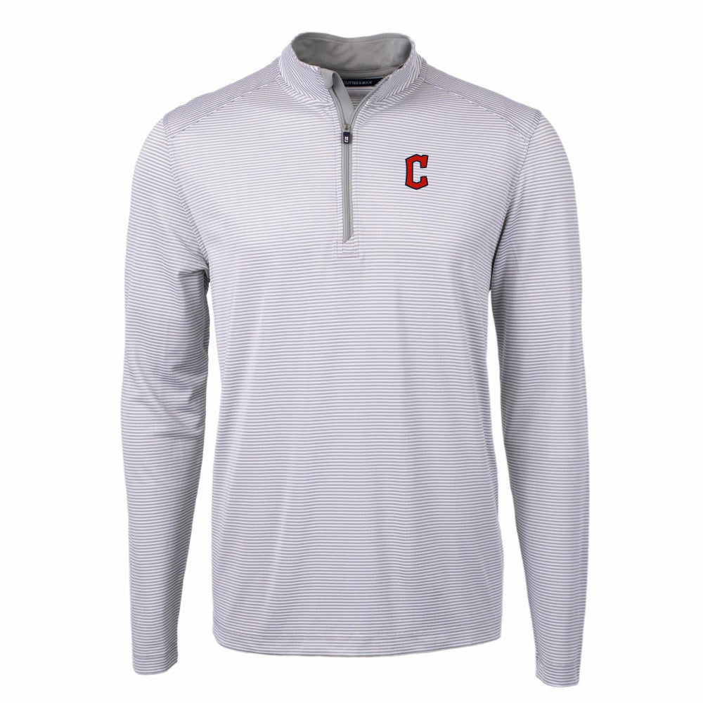 Cleveland Guardians Cutter & Buck Virtue Eco Pique Micro Stripe Big & Tall Recycled Quarter-Zip Pullover Top - Gray/White - MLB Discount