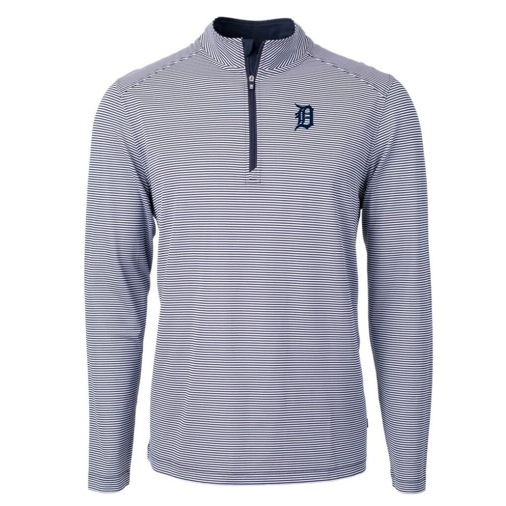 Detroit Tigers Cutter & Buck Virtue Eco Pique Micro Stripe Big & Tall Recycled Quarter-Zip Pullover Top - Navy/White - MLB Discount