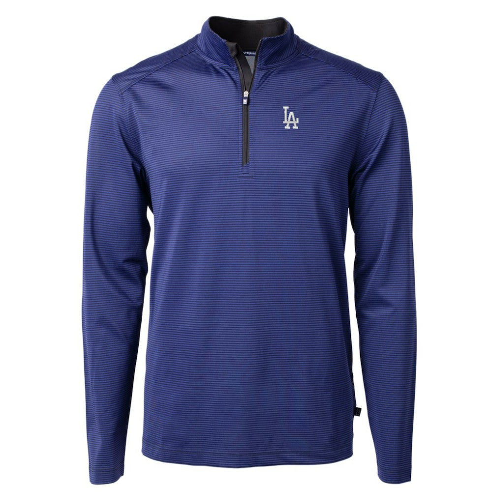 Los Angeles Dodgers Cutter & Buck Virtue Eco Pique Micro Stripe Big & Tall Recycled Quarter-Zip Pullover Top - Royal/Black - MLB on Sale