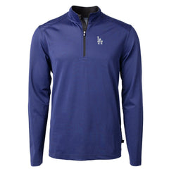 Los Angeles Dodgers Cutter & Buck Virtue Eco Pique Micro Stripe Big & Tall Recycled Quarter-Zip Pullover Top - Royal/Black - MLB on Sale