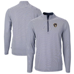 Milwaukee Brewers Cutter & Buck Virtue Eco Pique Micro Stripe Big & Tall Recycled Quarter-Zip Pullover Top - Navy/White - MLB Discount