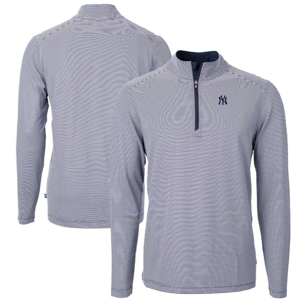 New York Yankees Cutter & Buck Virtue Eco Pique Micro Stripe Big & Tall Recycled Quarter-Zip Pullover Top - Navy/White - MLB Online