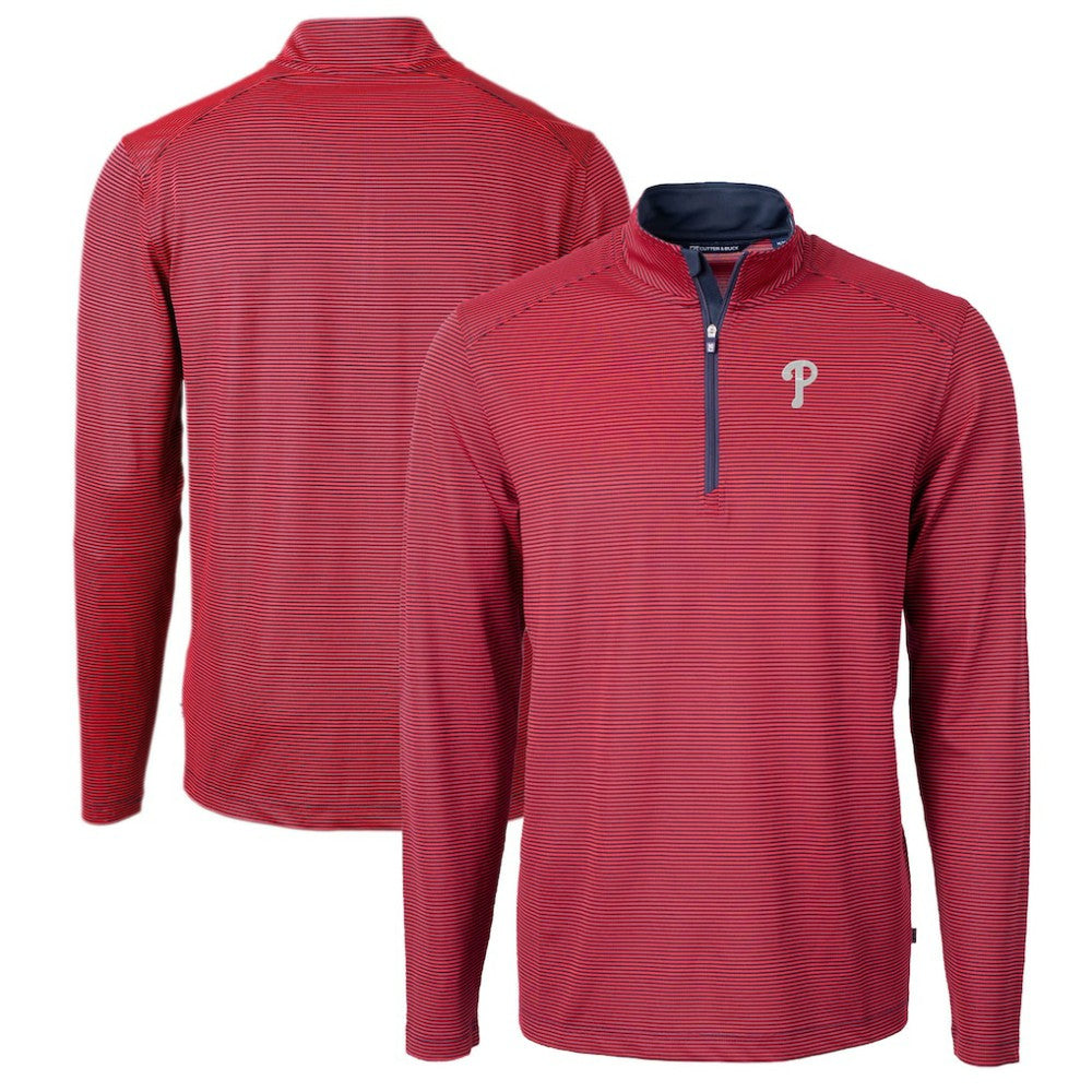 Philadelphia Phillies Cutter & Buck Virtue Eco Pique Micro Stripe Big & Tall Recycled Quarter-Zip Pullover Top - Red/Navy - MLB on Sale