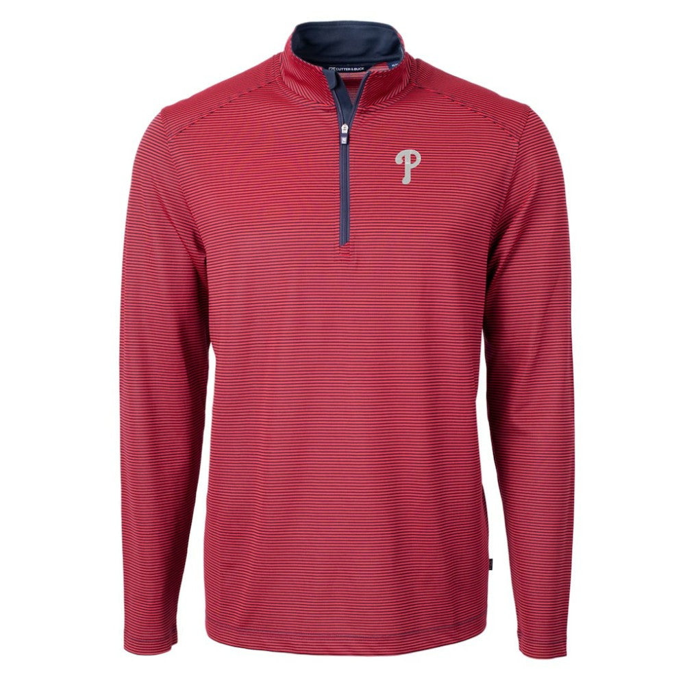 Philadelphia Phillies Cutter & Buck Virtue Eco Pique Micro Stripe Big & Tall Recycled Quarter-Zip Pullover Top - Red/Navy - MLB on Sale