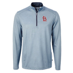 St. Louis Cardinals Cutter & Buck Virtue Eco Pique Micro Stripe Big & Tall Recycled Quarter-Zip Pullover Top - Light Blue/Navy - MLB Discount
