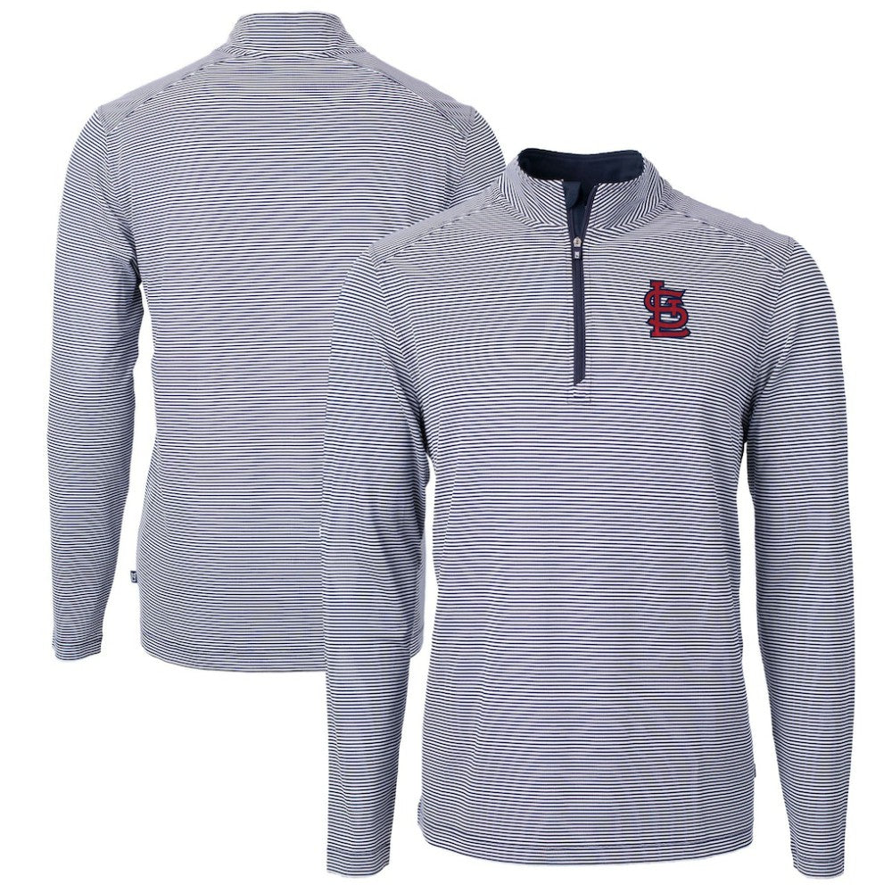St. Louis Cardinals Cutter & Buck Virtue Eco Pique Micro Stripe Big & Tall Recycled Quarter-Zip Pullover Top - Navy/White - MLB Sale