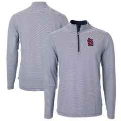 St. Louis Cardinals Cutter & Buck Virtue Eco Pique Micro Stripe Big & Tall Recycled Quarter-Zip Pullover Top - Navy/White - MLB Sale