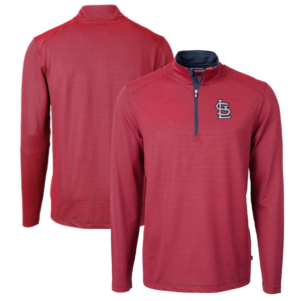 St. Louis Cardinals Cutter & Buck Virtue Eco Pique Micro Stripe Big & Tall Recycled Quarter-Zip Pullover Top - Red/Navy - MLB on Sale