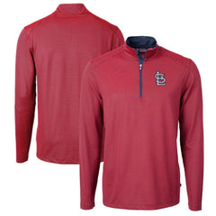 St. Louis Cardinals Cutter & Buck Virtue Eco Pique Micro Stripe Big & Tall Recycled Quarter-Zip Pullover Top - Red/Navy - MLB on Sale