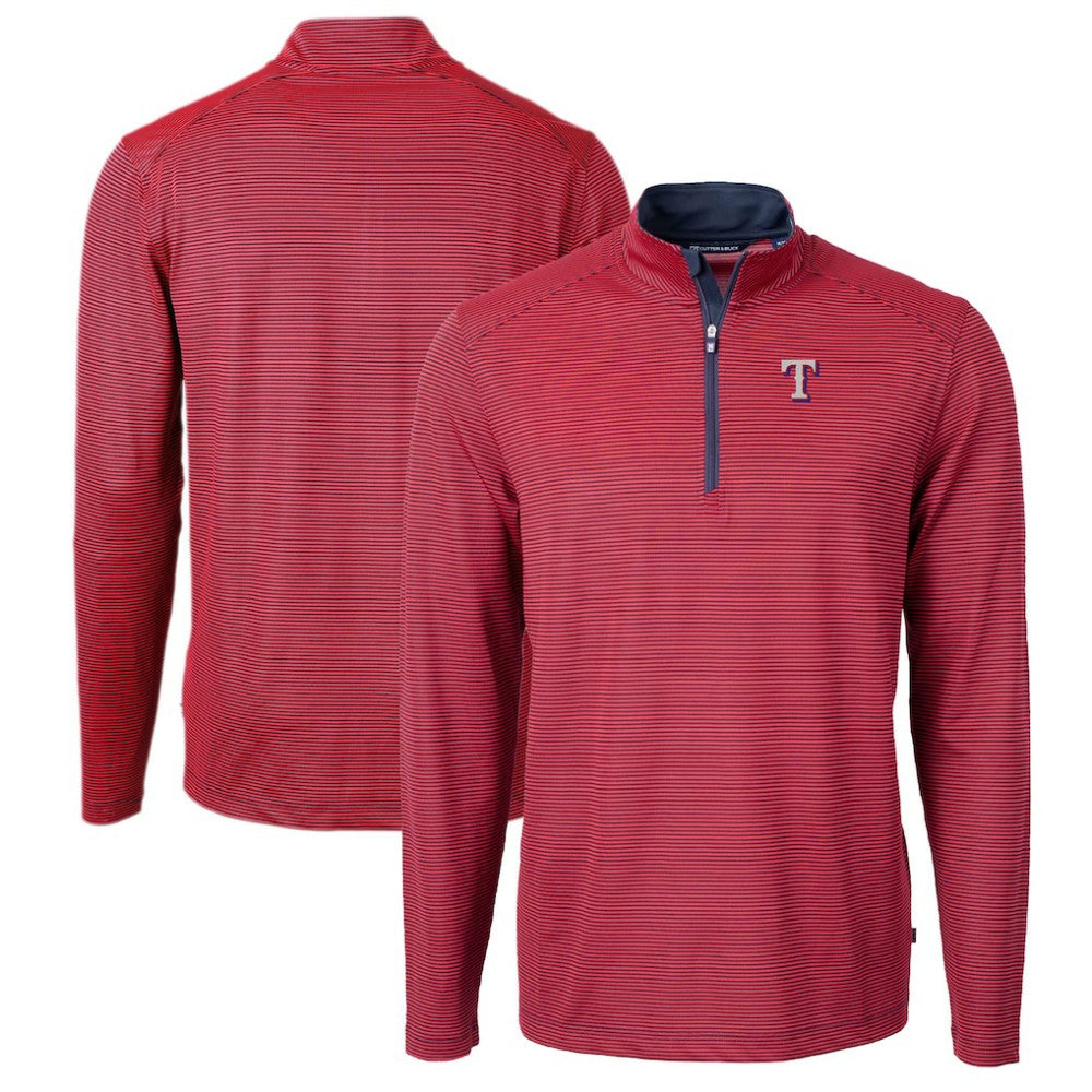 Texas Rangers Cutter & Buck Virtue Eco Pique Micro Stripe Big & Tall Recycled Quarter-Zip Pullover Top - Red/Navy - MLB on Sale