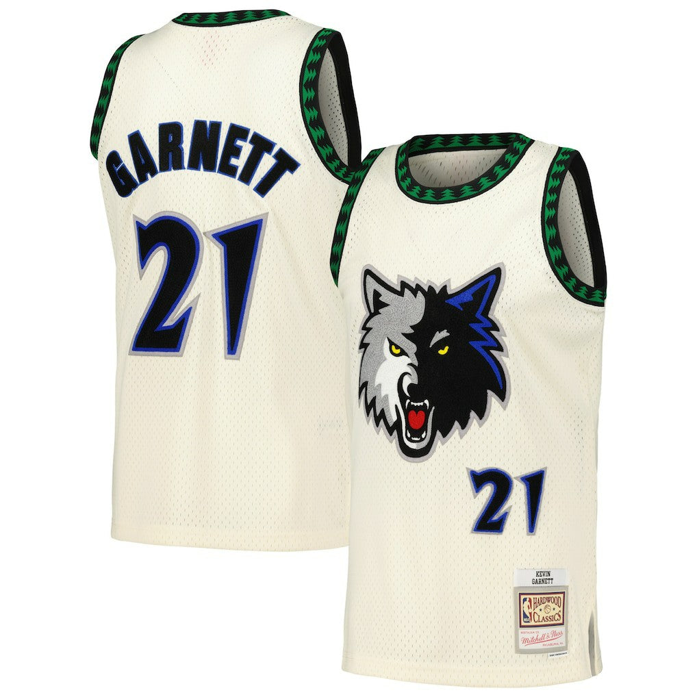 Kevin Garnett Minnesota Timberwolves Chainstitch Swingman Jersey Cream | Mitchell & Ness for sale