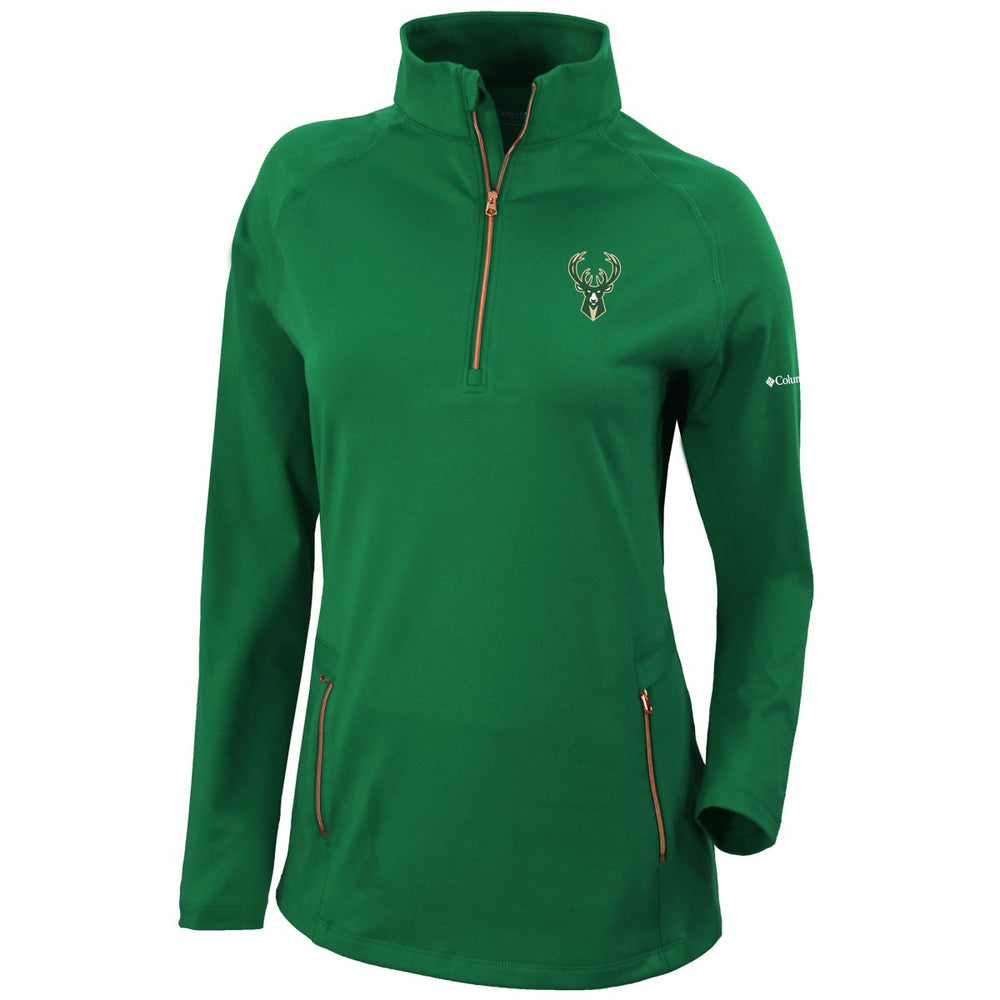 Milwaukee Bucks Women's Omni-Wick Outward Nine Quarter-Zip Pullover Top Forest Green | Columbia online