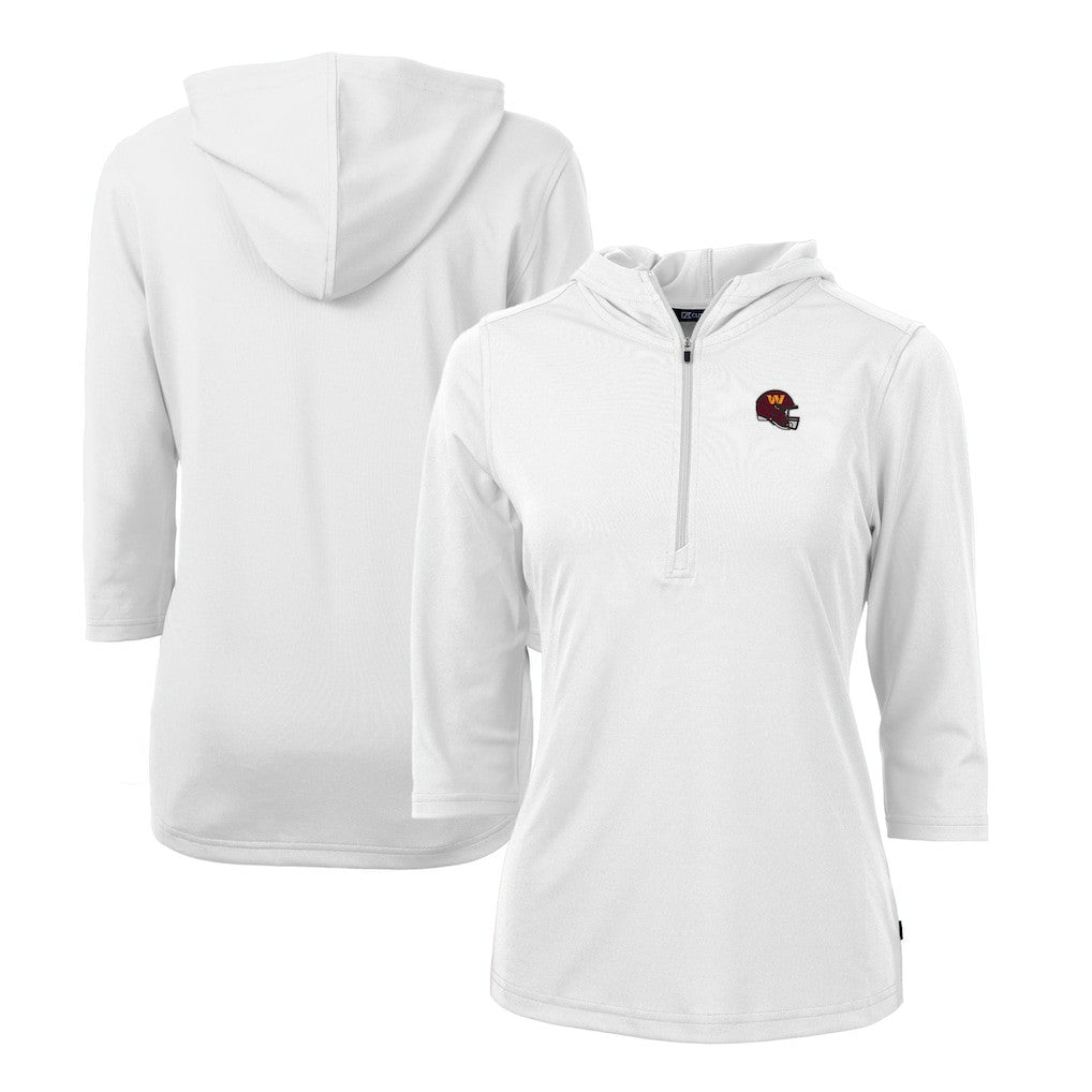 Washington Commanders Cutter & Buck Women's Helmet Logo DryTec Virtue Eco Pique Recycled Half-Zip Pullover Hoodie White
