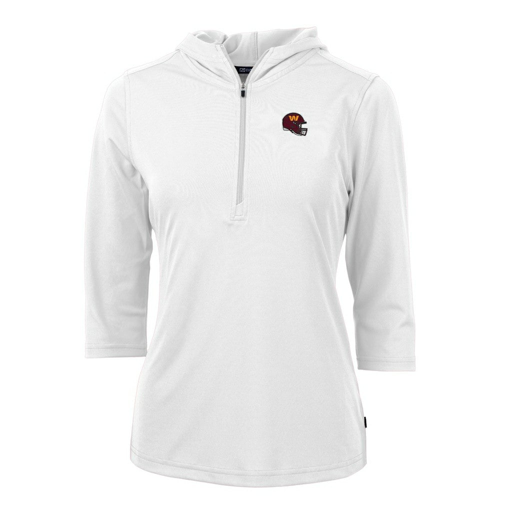 Washington Commanders Cutter & Buck Women's Helmet Logo DryTec Virtue Eco Pique Recycled Half-Zip Pullover Hoodie White