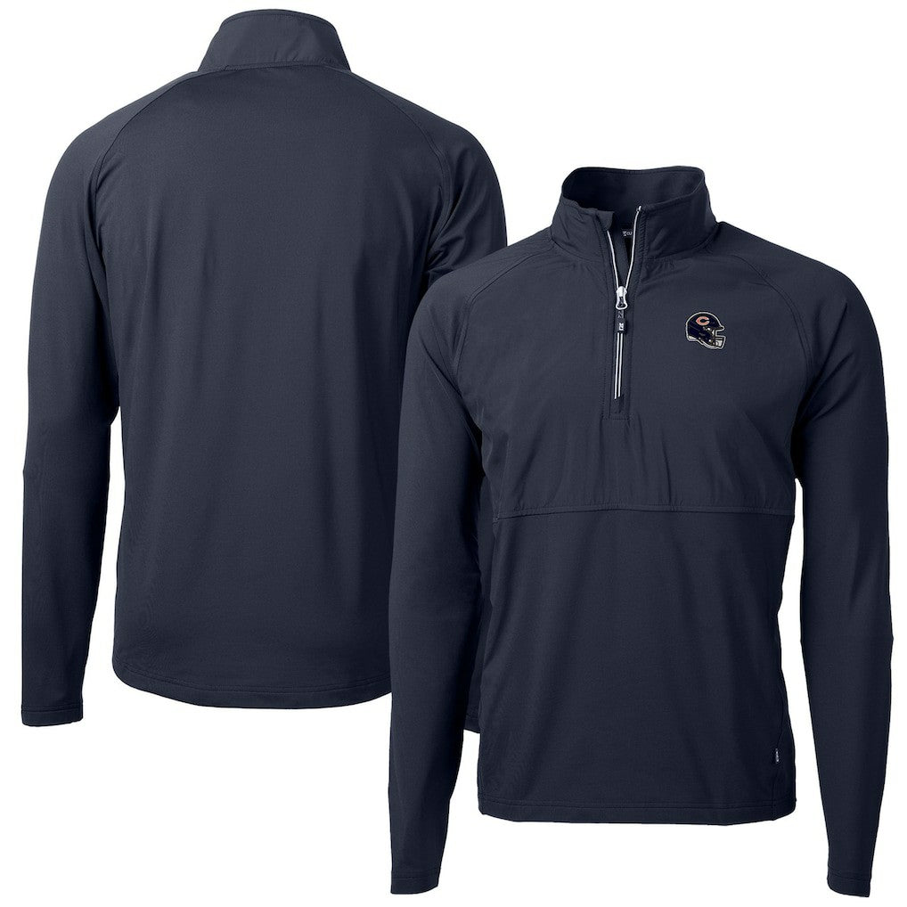 Chicago Bears Cutter & Buck Helmet Adapt Eco Knit Hybrid Recycled Quarter-Zip Pullover Top Navy