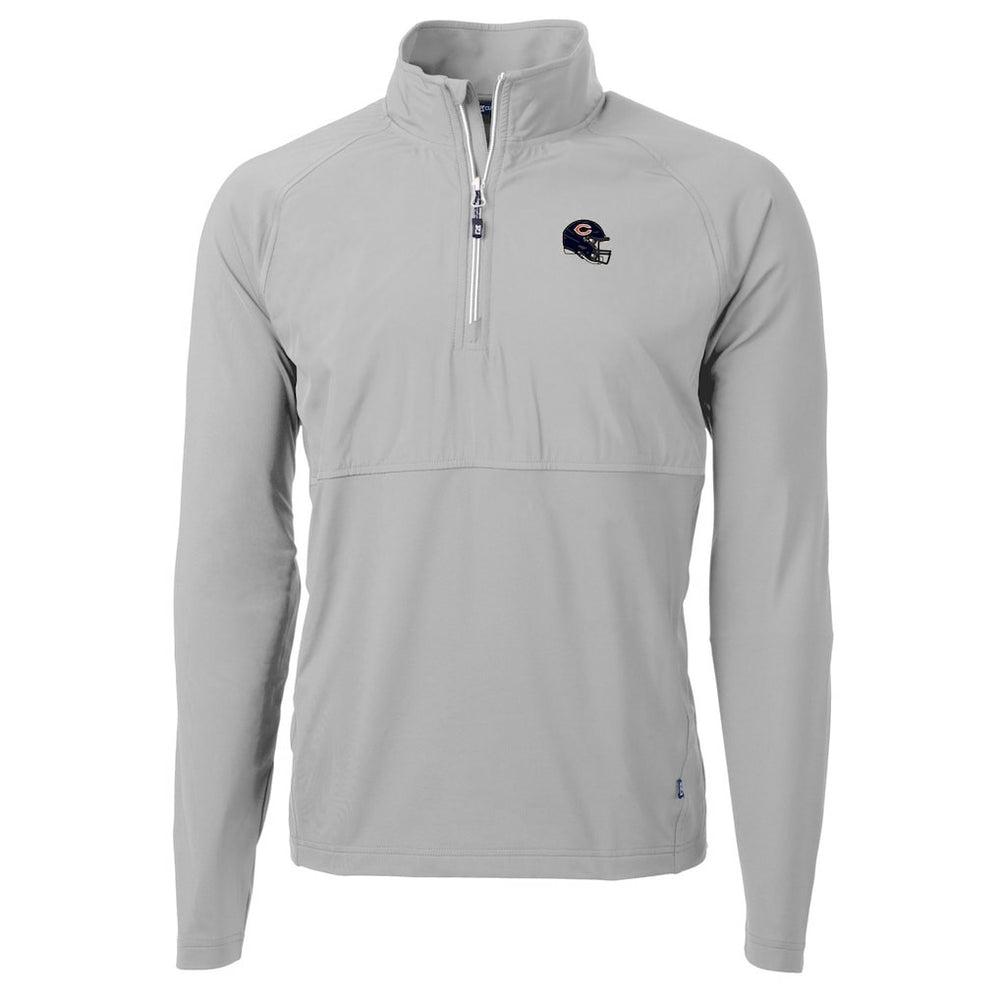 Chicago Bears Cutter & Buck Helmet Adapt Eco Knit Hybrid Recycled Quarter-Zip Pullover Top Silver