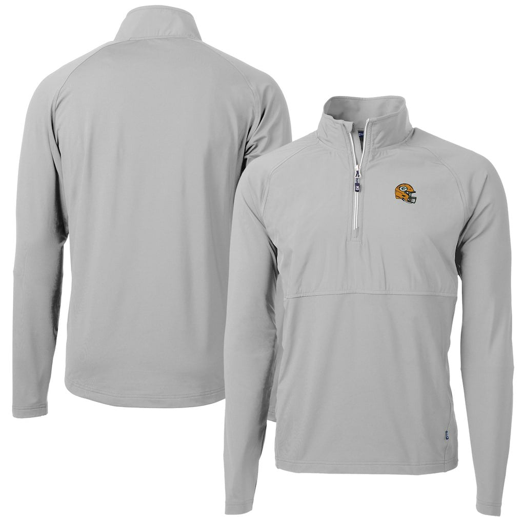 Green Bay Packers Cutter & Buck Helmet Adapt Eco Knit Hybrid Recycled Quarter-Zip Pullover Top Silver