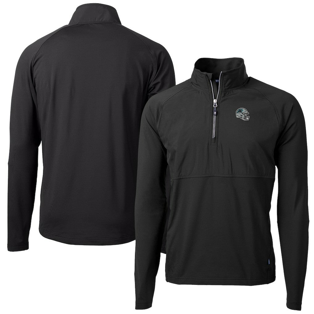 Carolina Panthers Cutter & Buck Helmet Adapt Eco Knit Hybrid Recycled Quarter-Zip Pullover Top Black