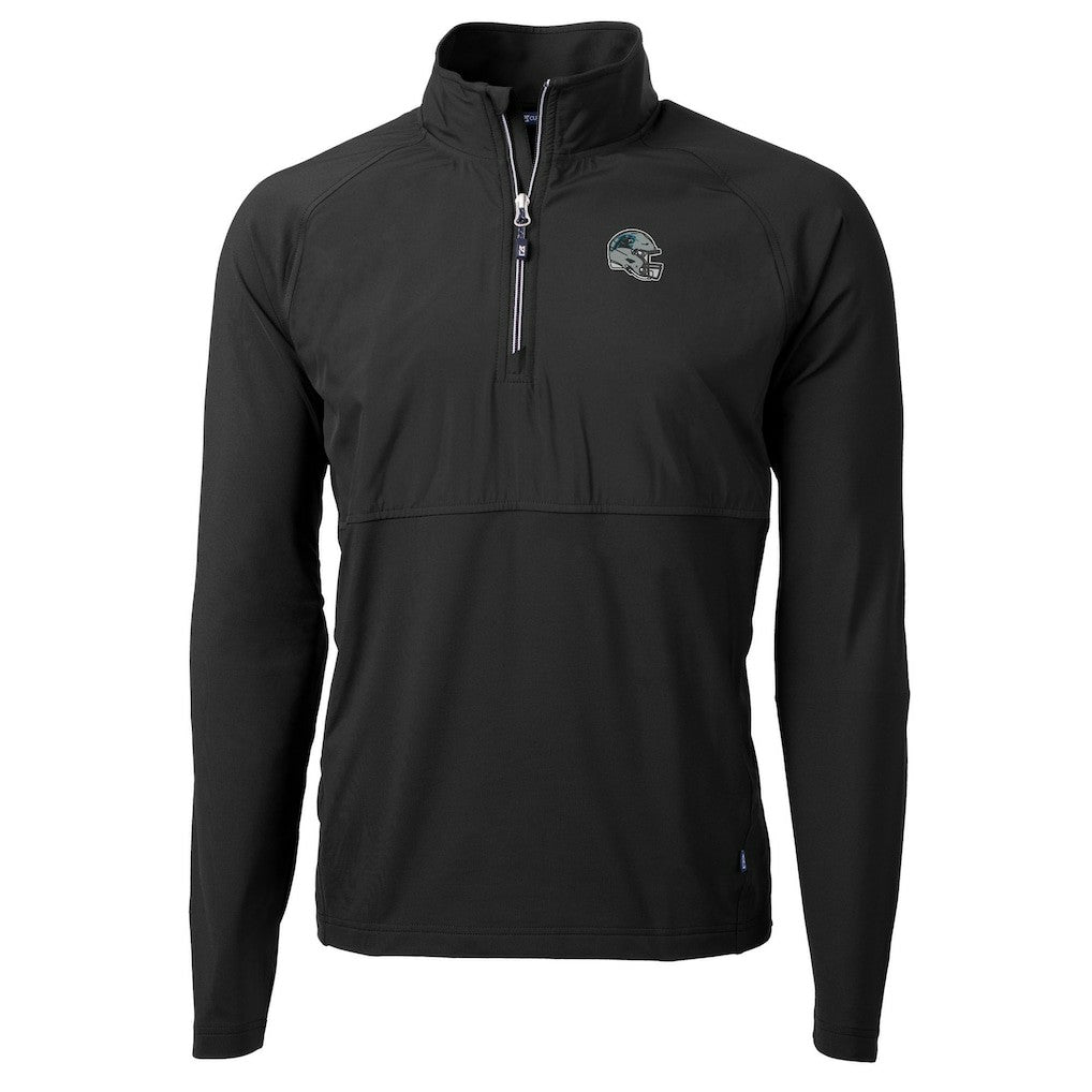 Carolina Panthers Cutter & Buck Helmet Adapt Eco Knit Hybrid Recycled Quarter-Zip Pullover Top Black